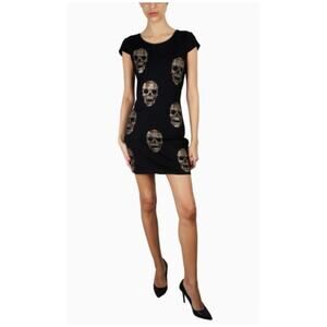 Philipp Plein Black Crystal Embellished Skull Mini Bodycon Dress Size XS